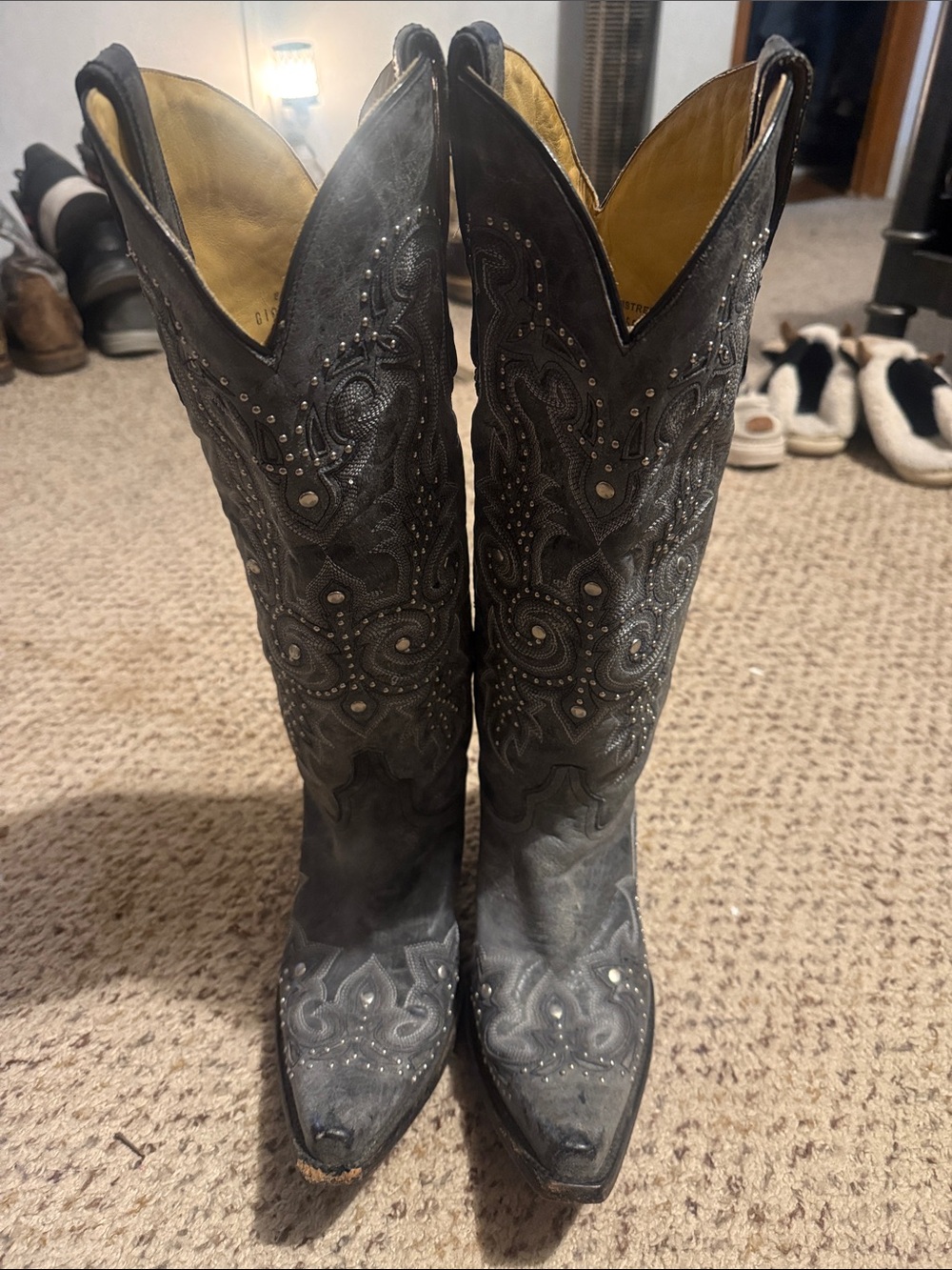 Studded Black Western Heeled Boots